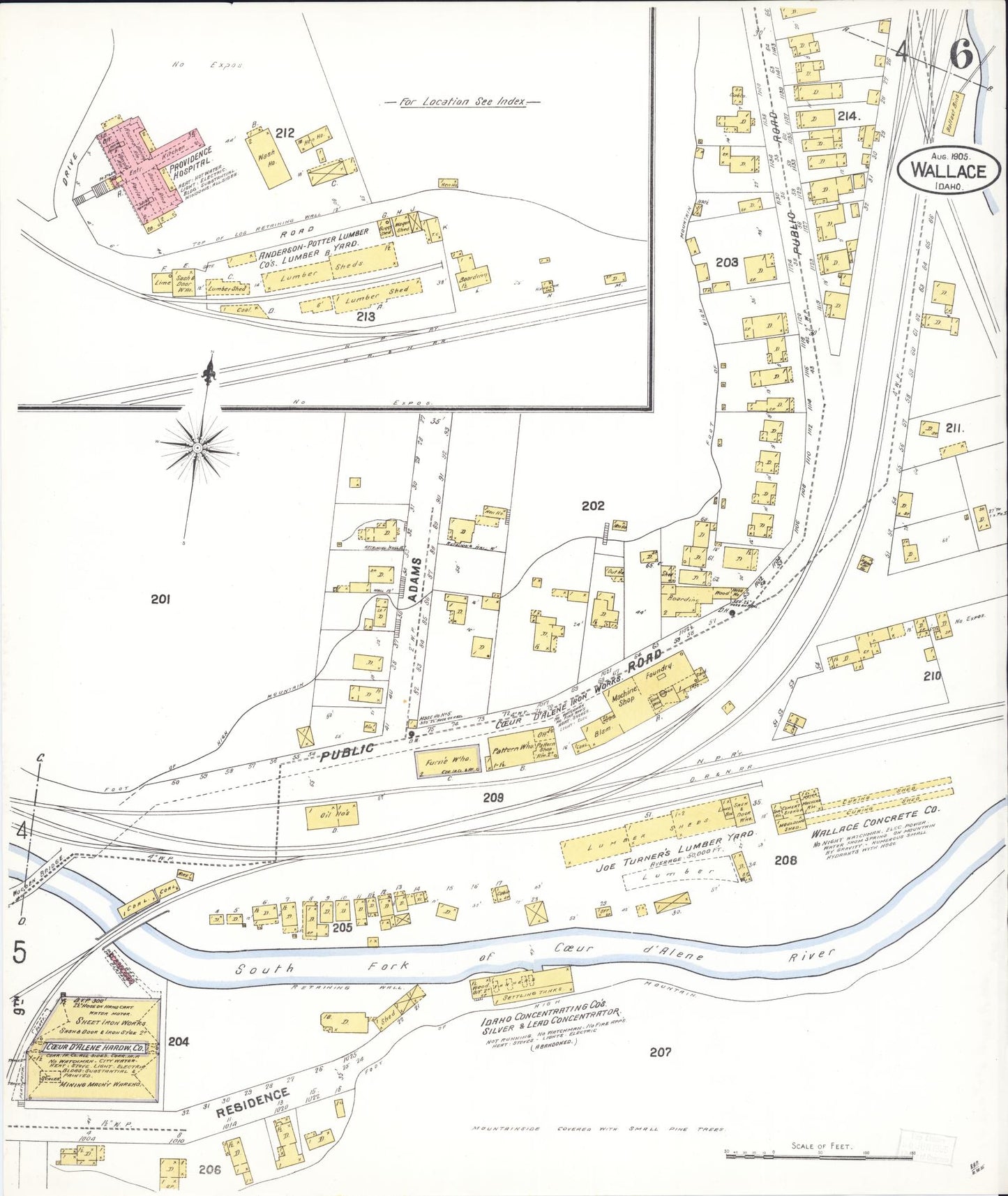 Sanborn Fire Insurance Map from Wallace, Shoshone County, Idaho (1905), Sheet #0006 - Historic Sanborn Fire Insurance Map Print, vintage old map wall art, antique decor, genealogy gift, Idaho Idaho map