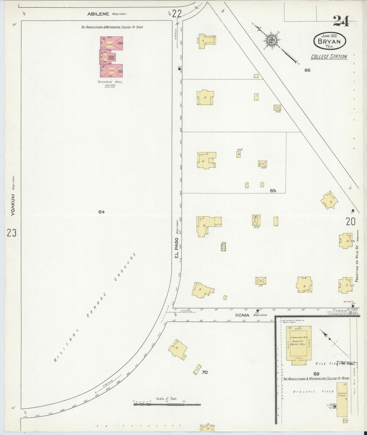 Sanborn Fire Insurance Map from Bryan, Brazos County, Texas (1912), Sheet #0024 - Complete Map Set gallery image, historic Sanborn map, vintage wall art, Texas Texas