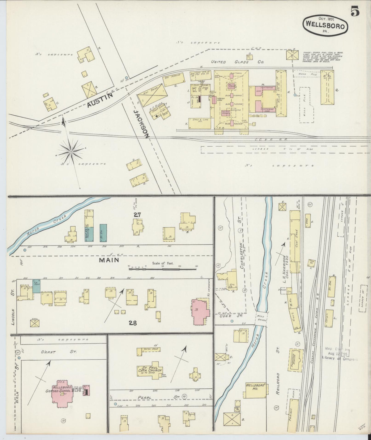 Sanborn Fire Insurance Map from Wellsboro, Tioga County, Pennsylvania (1891), Sheet #0005 - Historic Sanborn Fire Insurance Map Print, vintage old map wall art, antique decor, genealogy gift, Pennsylvania Pennsylvania map