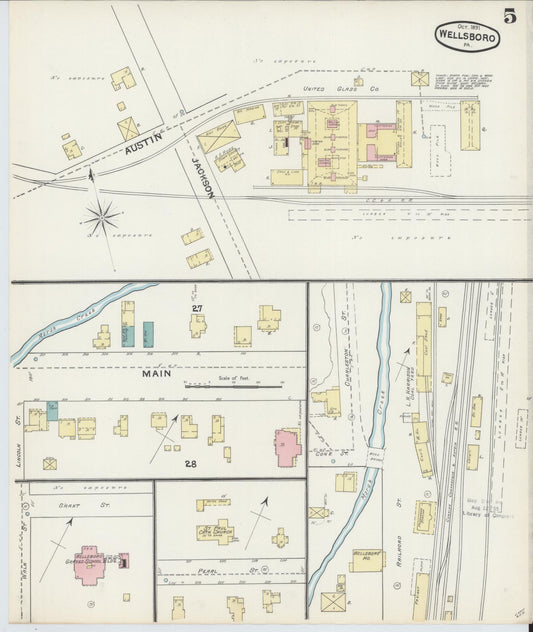 Sanborn Fire Insurance Map from Wellsboro, Tioga County, Pennsylvania (1891), Sheet #0005 - Historic Sanborn Fire Insurance Map Print, vintage old map wall art, antique decor, genealogy gift, Pennsylvania Pennsylvania map