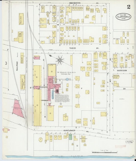 Sanborn Fire Insurance Map from Clarksdale, Coahoma County, Mississippi (1905), Sheet #0002 - Historic Sanborn Fire Insurance Map Print, vintage old map wall art, antique decor, genealogy gift, Mississippi Mississippi map