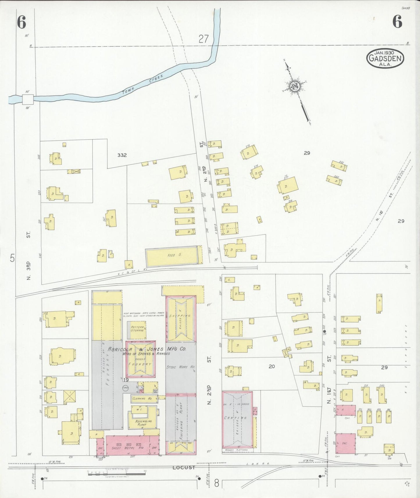 Sanborn Fire Insurance Map from Gadsden, Etowah County, Alabama (1930), Sheet #0006 - Complete Map Set gallery image, historic Sanborn map, vintage wall art, Alabama Alabama