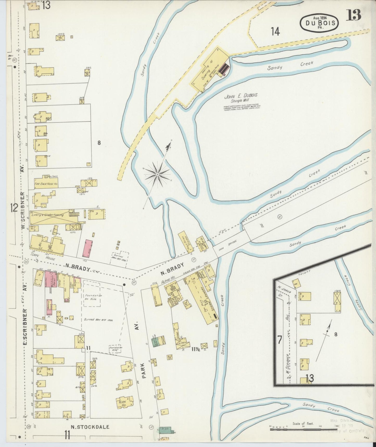 Sanborn Fire Insurance Map from Du Bois, Clearfield County, Pennsylvania (1896), Sheet #0013 - Historic Sanborn Fire Insurance Map Print, vintage old map wall art, antique decor, genealogy gift, Pennsylvania Pennsylvania map