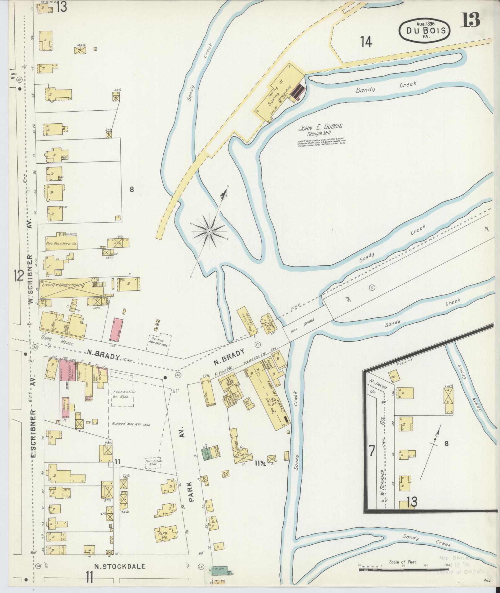 Sanborn Fire Insurance Map from Du Bois, Clearfield County, Pennsylvania (1896), Sheet #0013 - Historic Sanborn Fire Insurance Map Print, vintage old map wall art, antique decor, genealogy gift, Pennsylvania Pennsylvania map