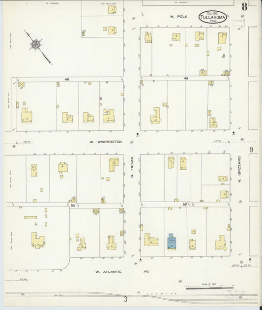 Sanborn Fire Insurance Map from Tullahoma, Coffee County, Tennessee (1913), Sheet #0008 - Historic Sanborn Fire Insurance Map Print, vintage old map wall art, antique decor, genealogy gift, Tennessee Tennessee map