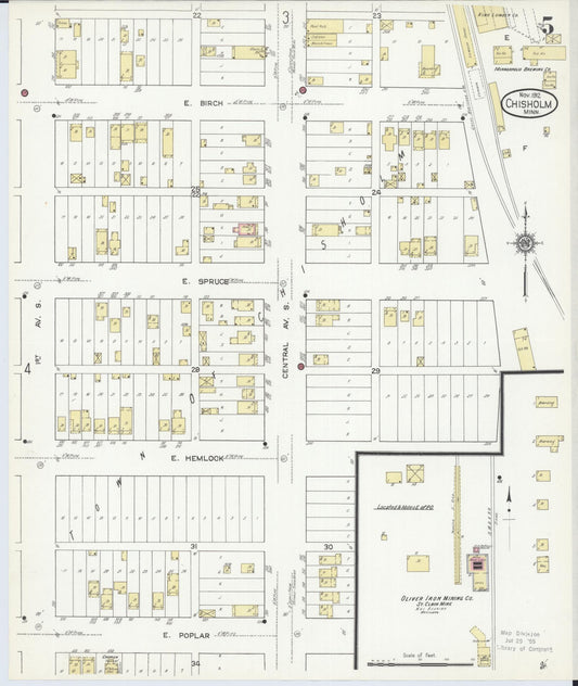 Sanborn Fire Insurance Map from Chisholm, Saint Louis County, Minnesota (1912), Sheet #0005 - Historic Sanborn Fire Insurance Map Print, vintage old map wall art, antique decor, genealogy gift, Minnesota Minnesota map