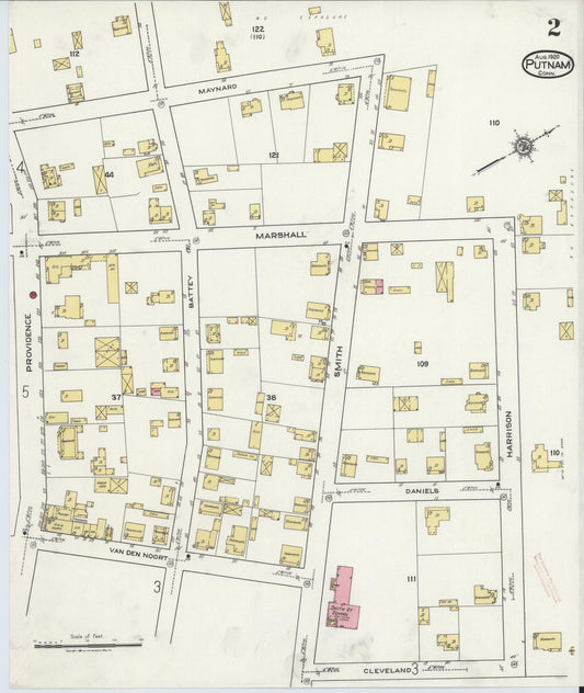 Sanborn Fire Insurance Map from Putnam, Windham County, Connecticut (1920), Sheet #0002 - Historic Sanborn Fire Insurance Map Print, vintage old map wall art, antique decor, genealogy gift, Connecticut Connecticut map