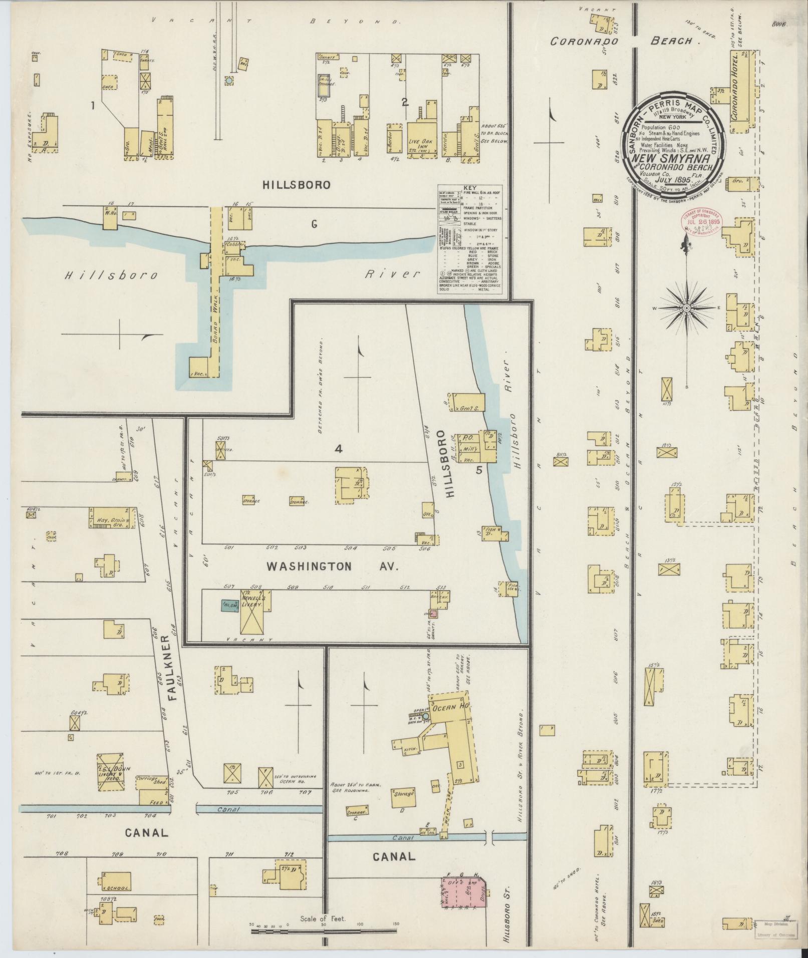 Sanborn Fire Insurance Map from New Smyrna, Valusia County, Florida (1895), Sheet #0001 - Historic Sanborn Fire Insurance Map Print, vintage old map wall art, antique decor, genealogy gift, Florida Florida map