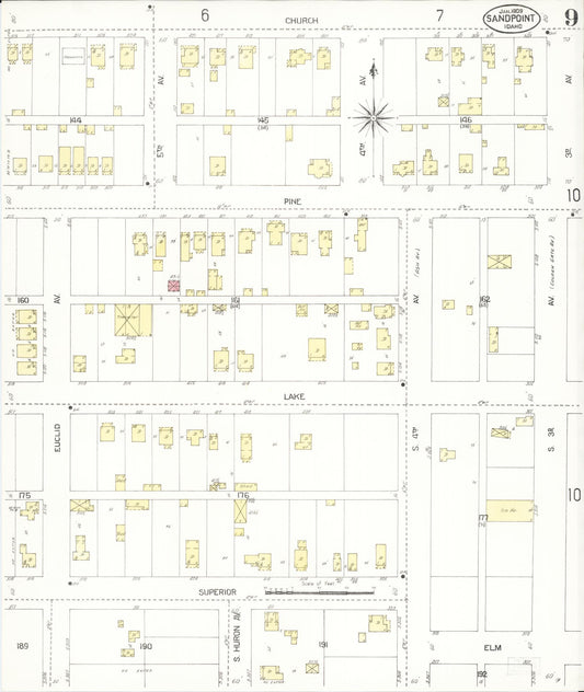 Sanborn Fire Insurance Map from Sandpoint, Bonner County, Idaho (1909), Sheet #0009 - Historic Sanborn Fire Insurance Map Print, vintage old map wall art, antique decor, genealogy gift, Idaho Idaho map