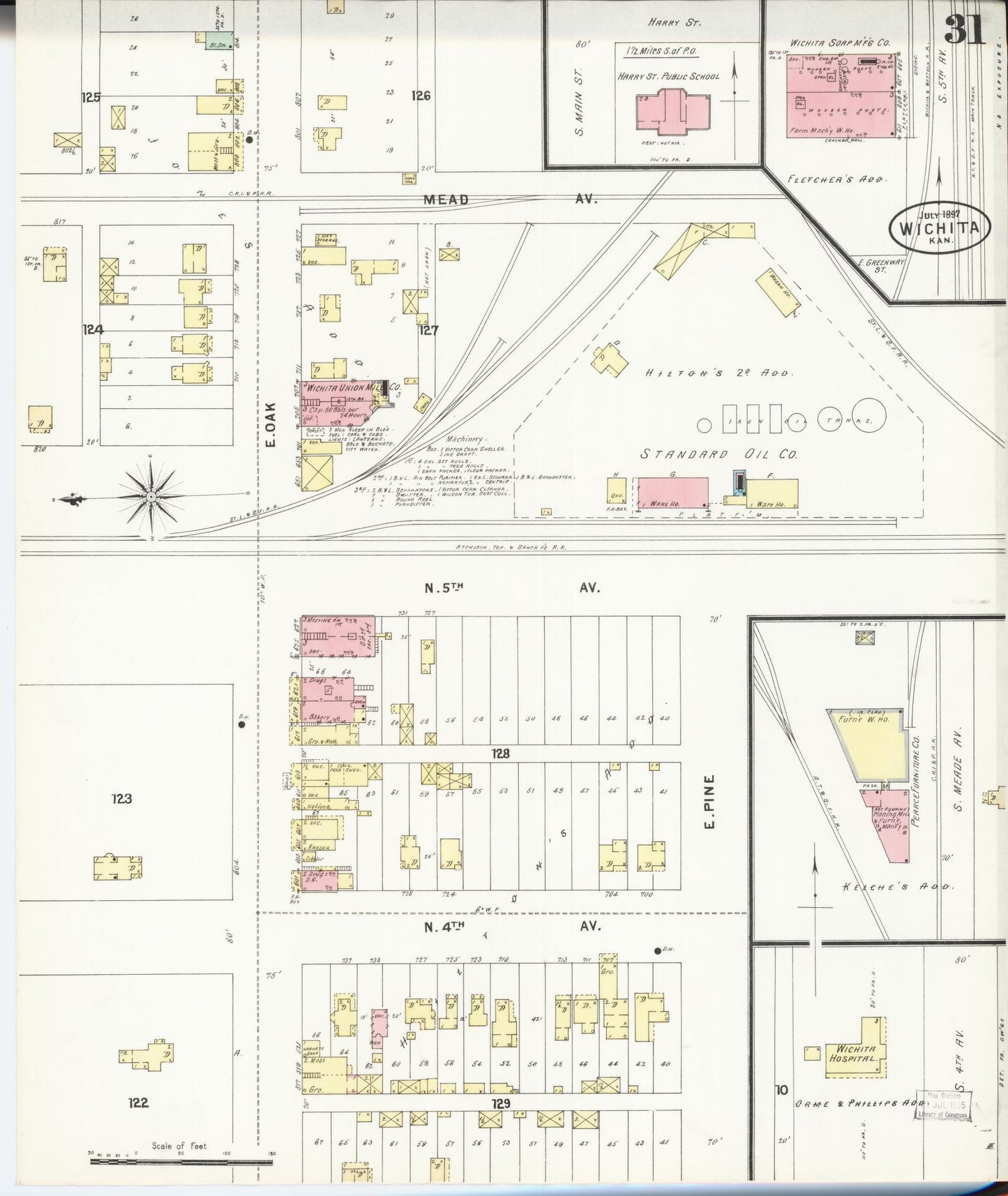 Sanborn Fire Insurance Map from Wichita, Sedgwick County, Kansas (1897), Sheet #0031 - Historic Sanborn Fire Insurance Map Print, vintage old map wall art, antique decor, genealogy gift, Kansas Kansas map