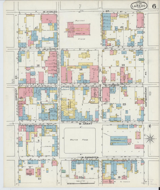 Sanborn Fire Insurance Map from Laredo, Webb County, Texas (1894), Sheet #0006 - Historic Sanborn Fire Insurance Map Print, vintage old map wall art, antique decor, genealogy gift, Texas Texas map