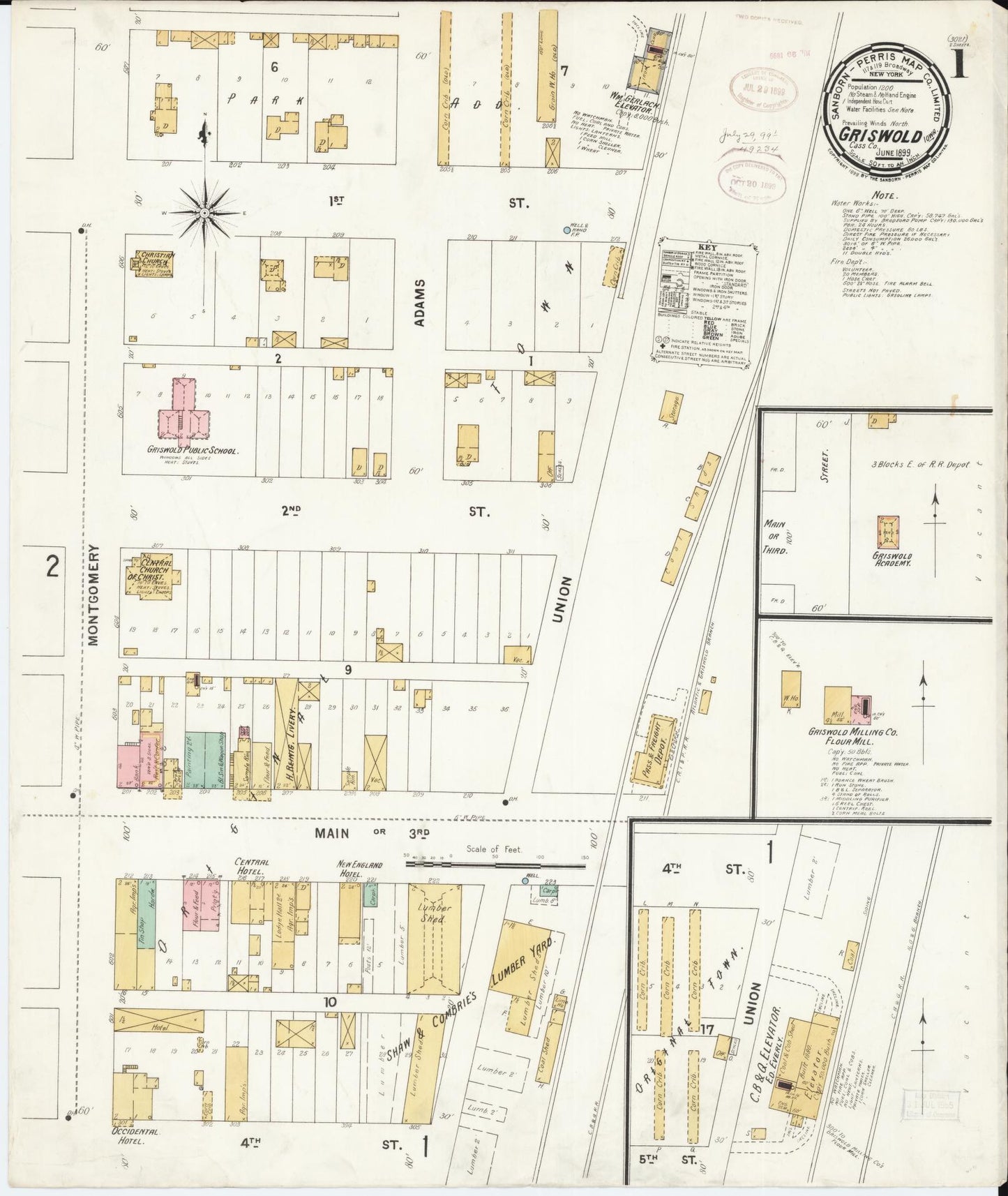 Sanborn Fire Insurance Map from Griswold, Cass County, Iowa (1899), Sheet #0001 - Historic Sanborn Fire Insurance Map Print, vintage old map wall art