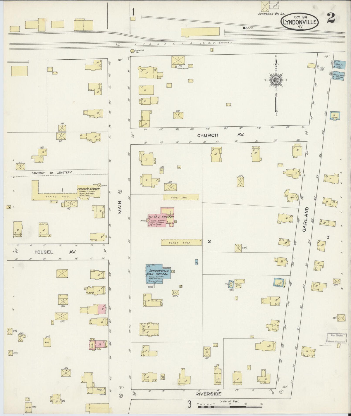 Sanborn Fire Insurance Map from Lyndonville, Orleans County, New York (1914), Sheet #0002 - Historic Sanborn Fire Insurance Map Print, vintage old map wall art, antique decor, genealogy gift, New York New York map