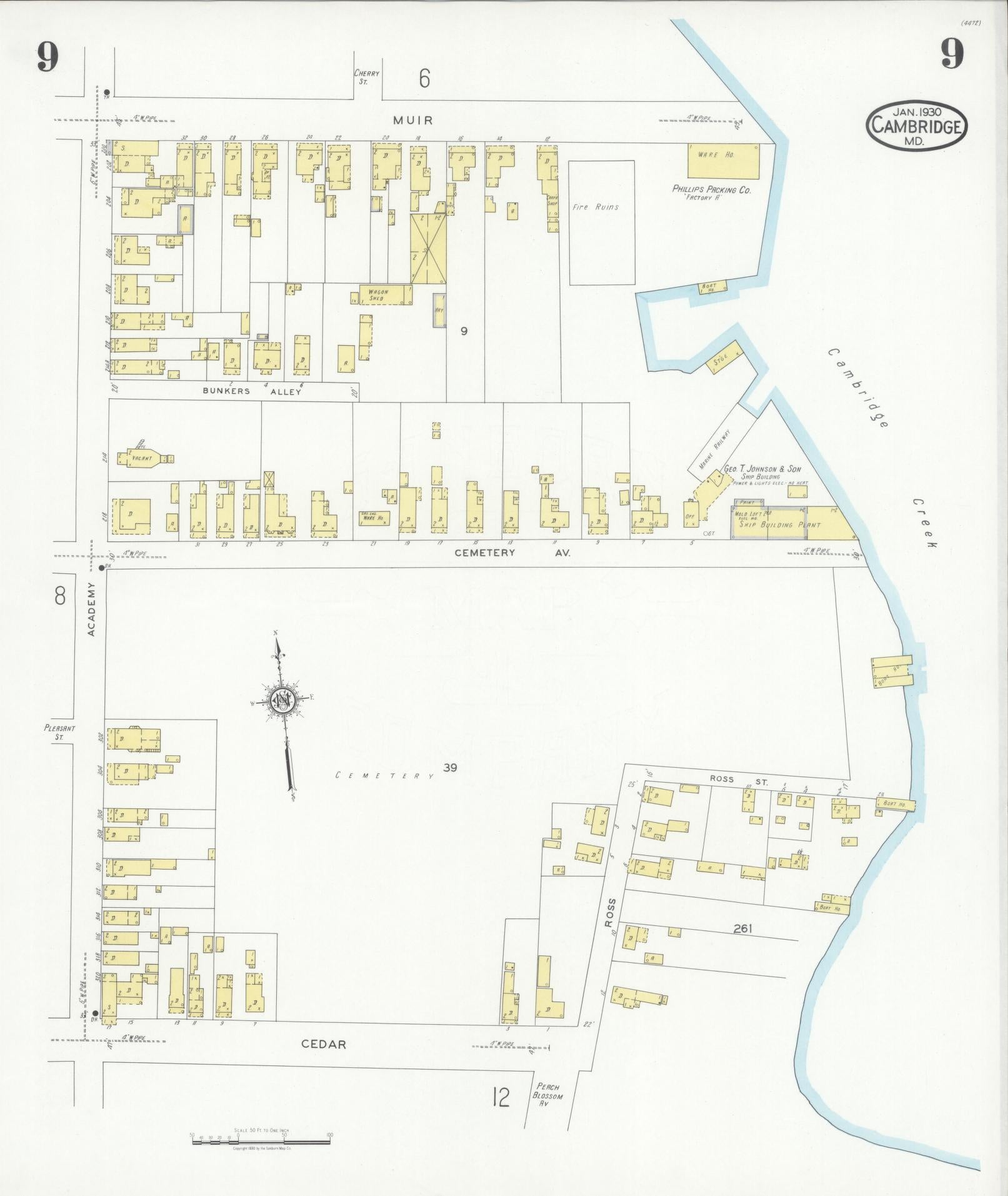 Sanborn Fire Insurance Map from Cambridge, Dorchester County, Maryland (1930), Sheet #0009 - Complete Map Set gallery image, historic Sanborn map, vintage wall art, Maryland Maryland