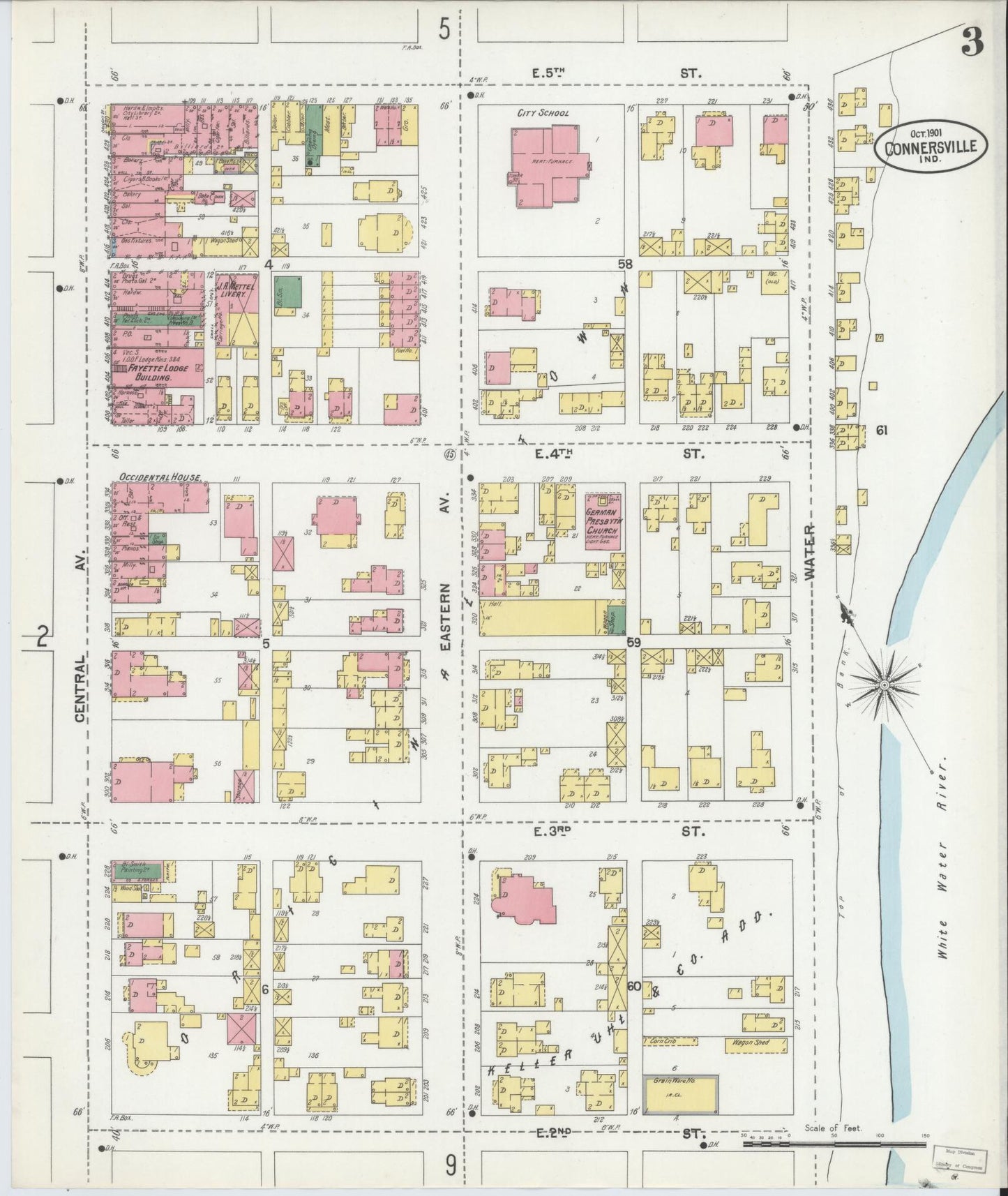 Sanborn Fire Insurance Map from Connersville, Fayette County, Indiana (1901), Sheet #0003 - Complete Map Set gallery image, historic Sanborn map, vintage wall art, Indiana Indiana