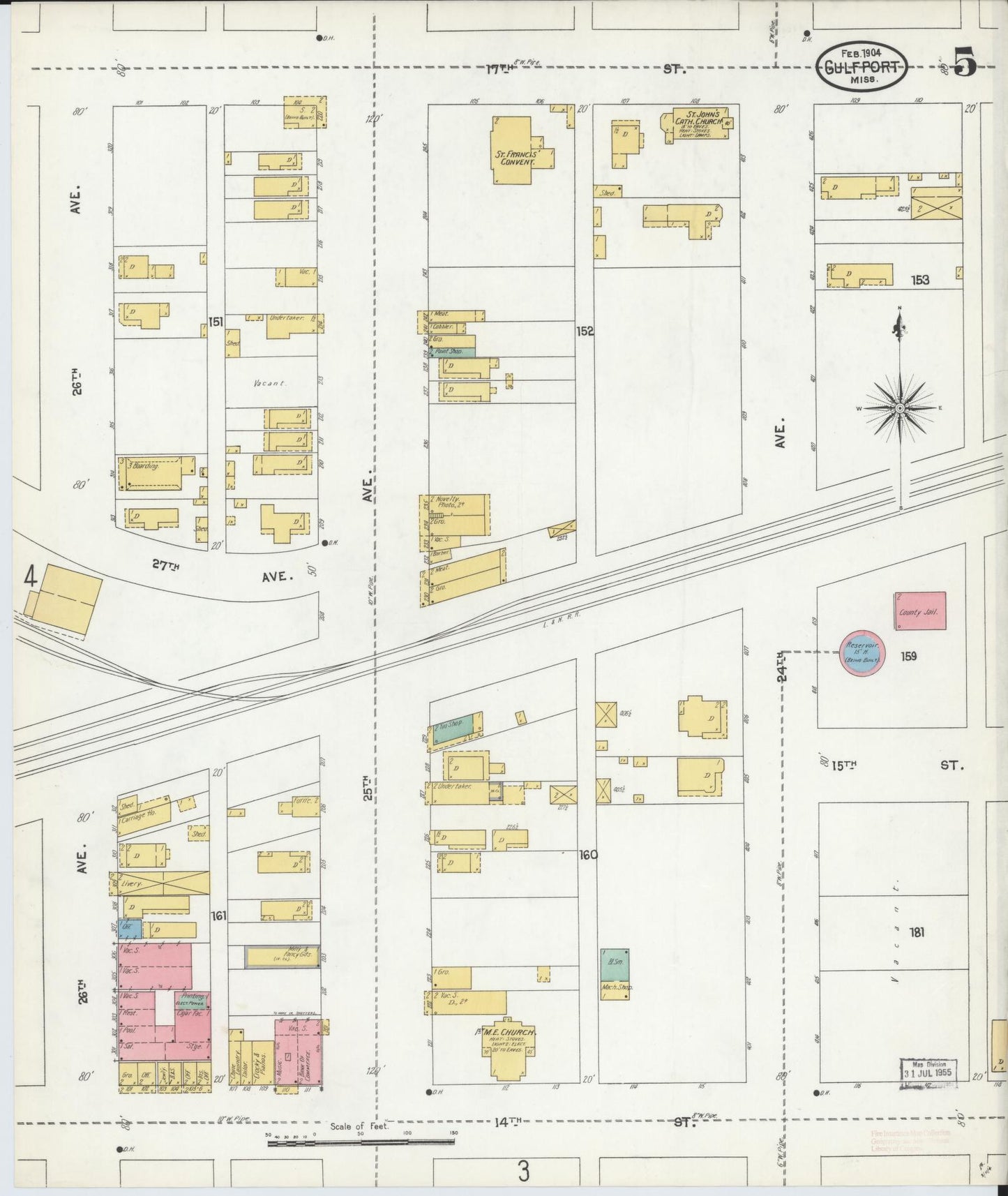 Sanborn Fire Insurance Map from Gulfport, Harrison County, Mississippi (1904), Sheet #0005 - Complete Map Set gallery image, historic Sanborn map, vintage wall art, Mississippi Mississippi