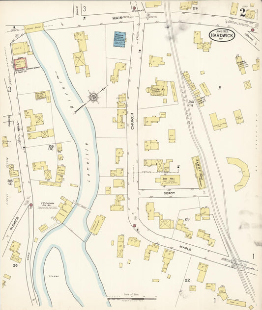 Sanborn Fire Insurance Map from Hardwick, Caledonia County, Vermont (1922), Sheet #0002 - Historic Sanborn Fire Insurance Map Print, vintage old map wall art, antique decor, genealogy gift, Vermont Vermont map