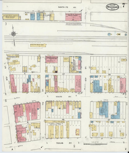 Sanborn Fire Insurance Map from Woodward, Woodward County, Oklahoma (1930), Sheet #0007 - Complete Map Set gallery image, historic Sanborn map, vintage wall art, Oklahoma Oklahoma