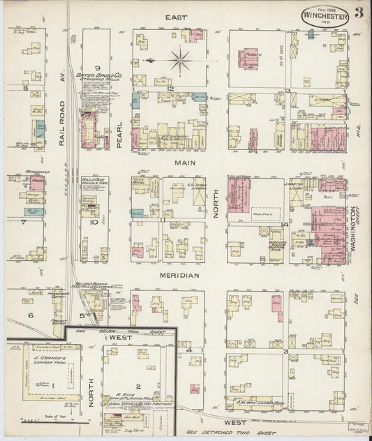 Sanborn Fire Insurance Map from Winchester, Randolph County, Indiana (1886), Sheet #0003 - Historic Sanborn Fire Insurance Map Print, vintage old map wall art, antique decor, genealogy gift, Indiana Indiana map
