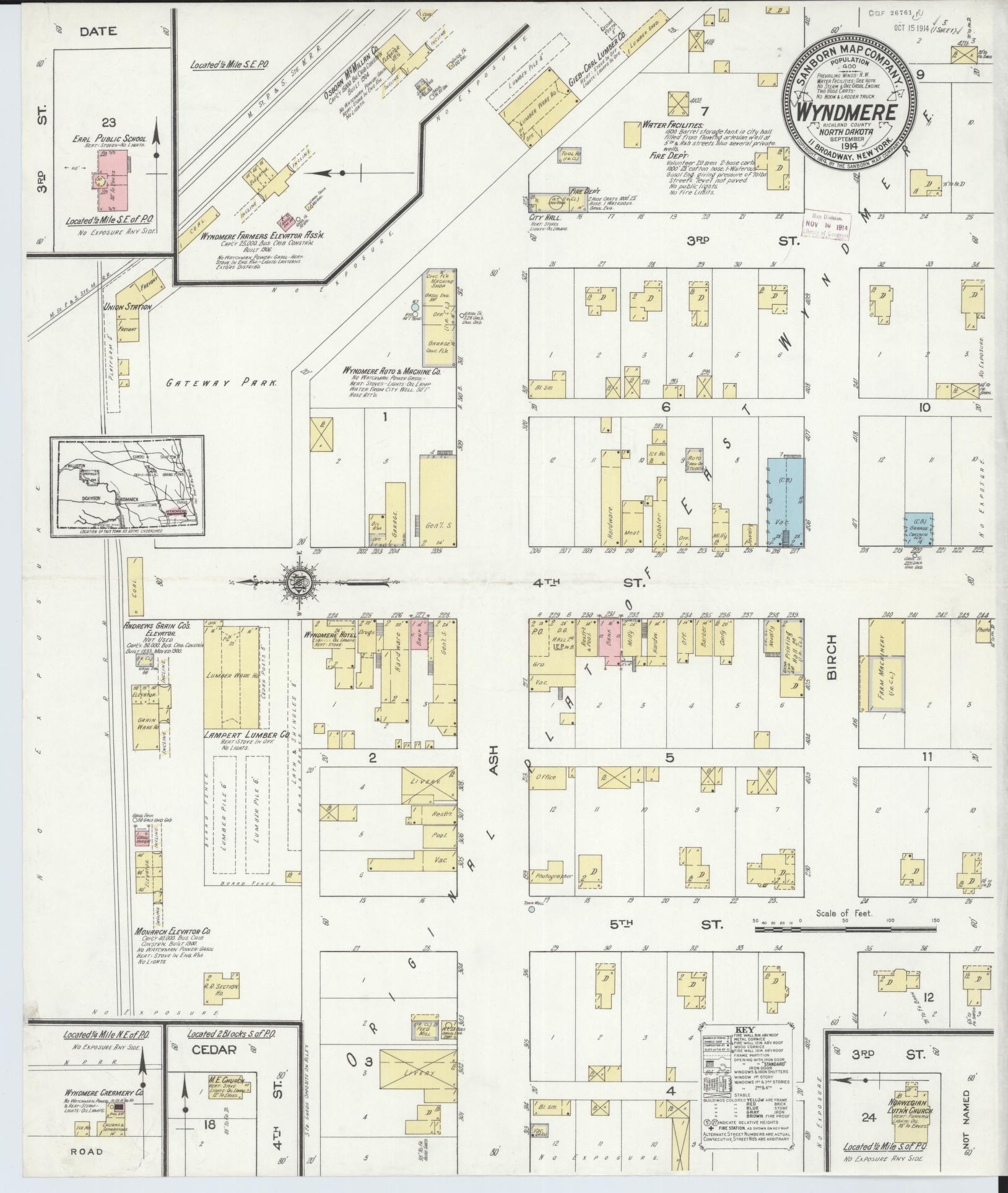 Sanborn Fire Insurance Map from Wyndmere, Richland County, North Dakota (1914), Sheet #0001 - Historic Sanborn Fire Insurance Map Print, vintage old map wall art, antique decor, genealogy gift, North Dakota North Dakota map