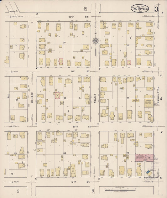 Sanborn Fire Insurance Map from Two Rivers, Manitowoc County, Wisconsin (1922), Sheet #0003 - Historic Sanborn Fire Insurance Map Print, vintage old map wall art, antique decor, genealogy gift, Wisconsin Wisconsin map