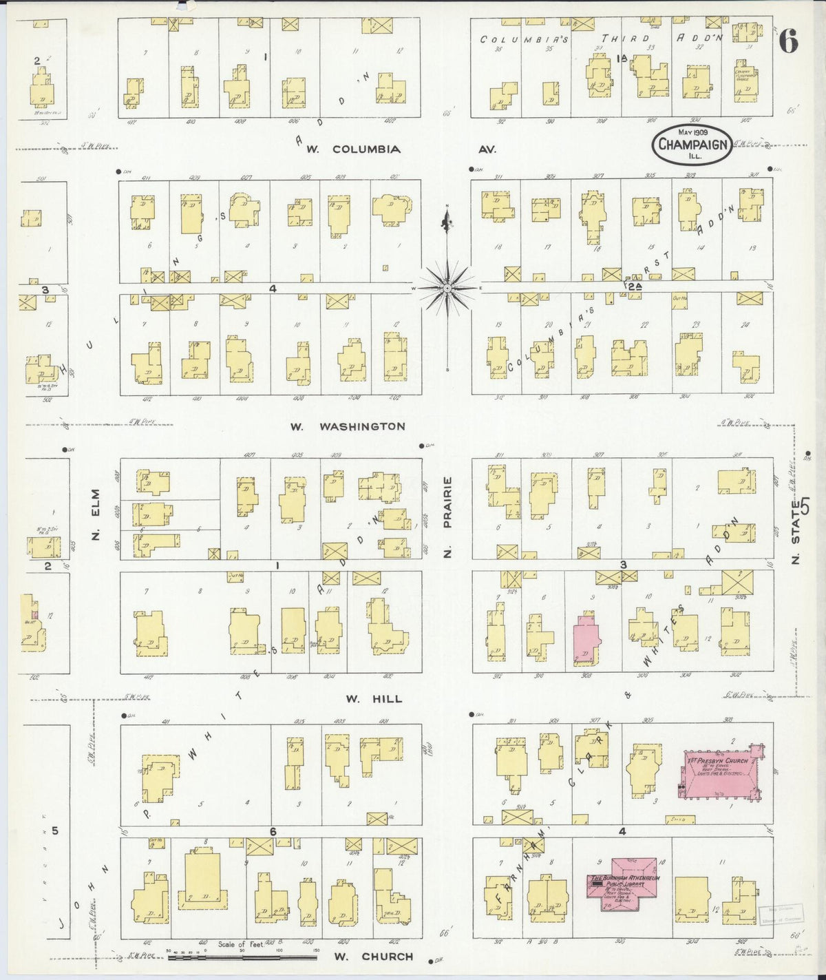 Sanborn Fire Insurance Map from Champaign, Champaign County, Illinois (1909), Sheet #0006 - Historic Sanborn Fire Insurance Map Print, vintage old map wall art, antique decor, genealogy gift, Illinois Illinois map
