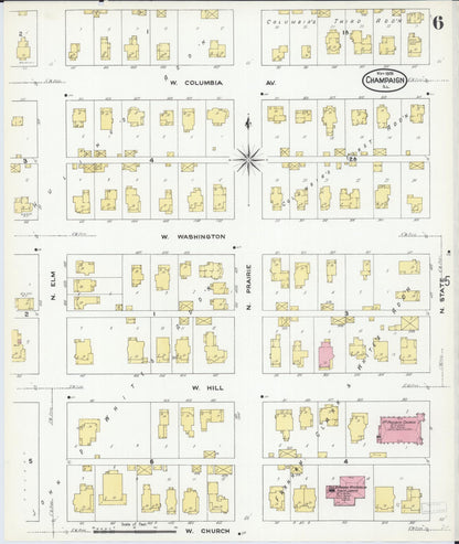 Sanborn Fire Insurance Map from Champaign, Champaign County, Illinois (1909), Sheet #0006 - Historic Sanborn Fire Insurance Map Print, vintage old map wall art, antique decor, genealogy gift, Illinois Illinois map