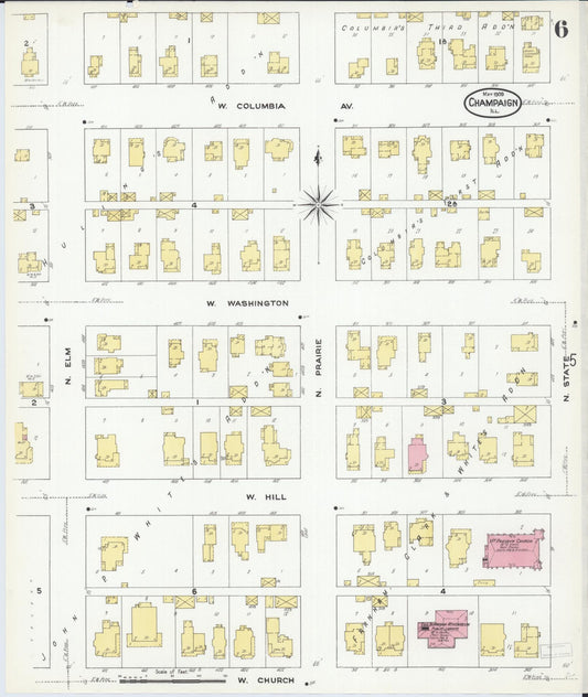 Sanborn Fire Insurance Map from Champaign, Champaign County, Illinois (1909), Sheet #0006 - Historic Sanborn Fire Insurance Map Print, vintage old map wall art, antique decor, genealogy gift, Illinois Illinois map