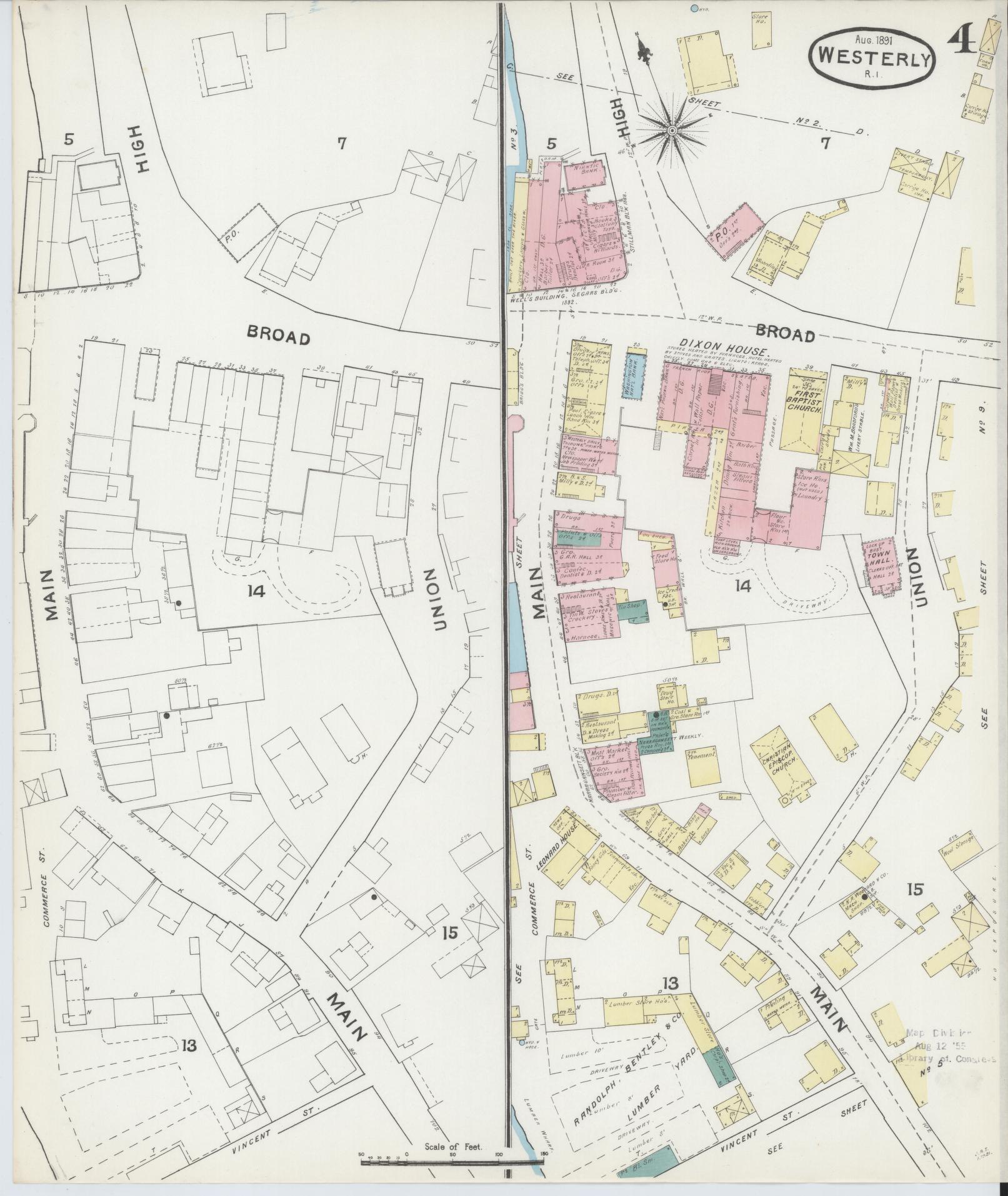 Sanborn Fire Insurance Map from Westerly, Washington County, Rhode Island (1891), Sheet #0004 - Complete Map Set gallery image, historic Sanborn map, vintage wall art, Rhode Island Rhode Island