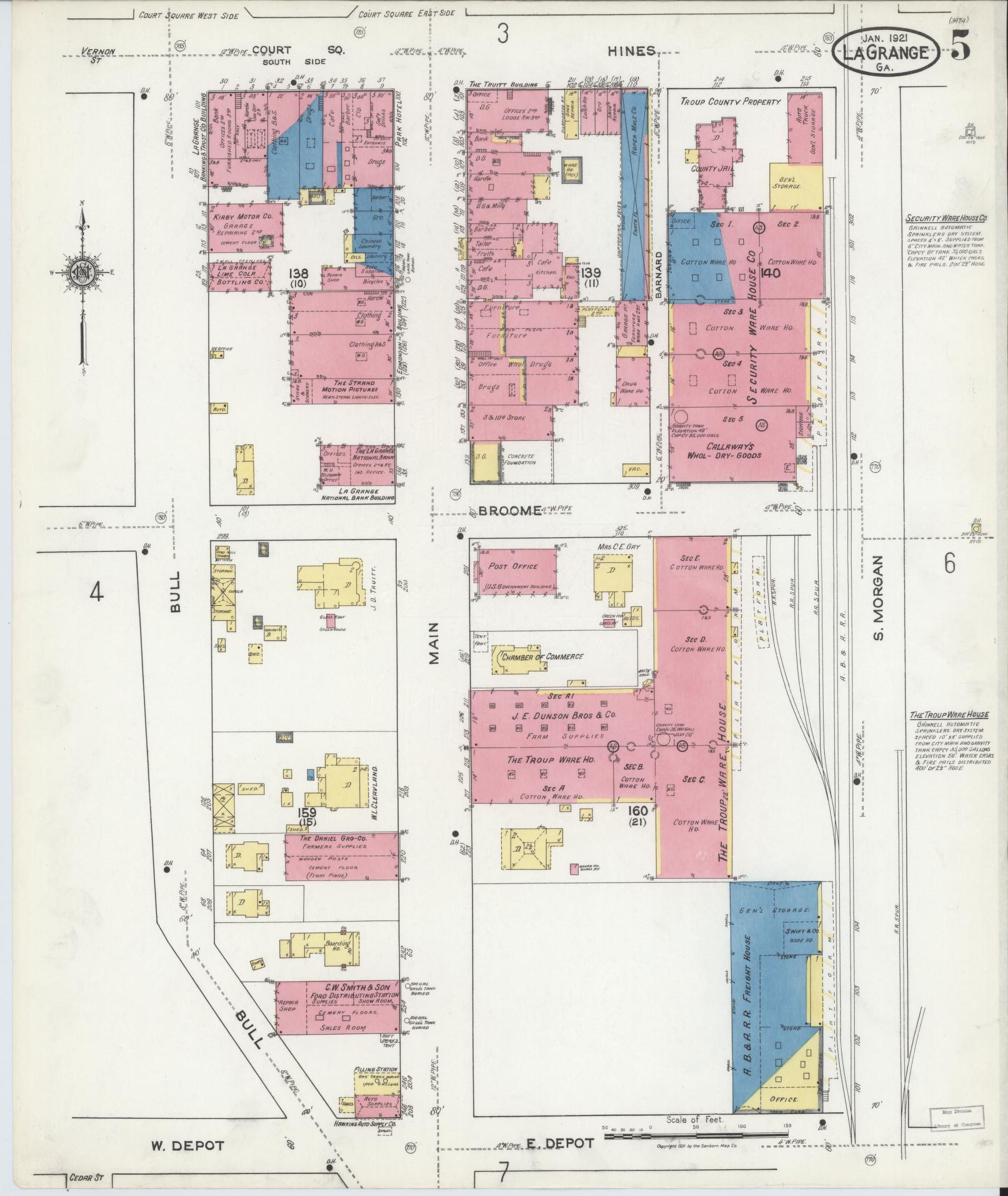 Sanborn Fire Insurance Map from La Grange, Troup County, Georgia (1921), Sheet #0005 - Historic Sanborn Fire Insurance Map Print, vintage old map wall art, antique decor, genealogy gift, Georgia Georgia map