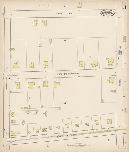 Sanborn Fire Insurance Map from Waynesboro, Burke County, Georgia (1921), Sheet #0003 - Complete Map Set gallery image, historic Sanborn map, vintage wall art, Georgia Georgia