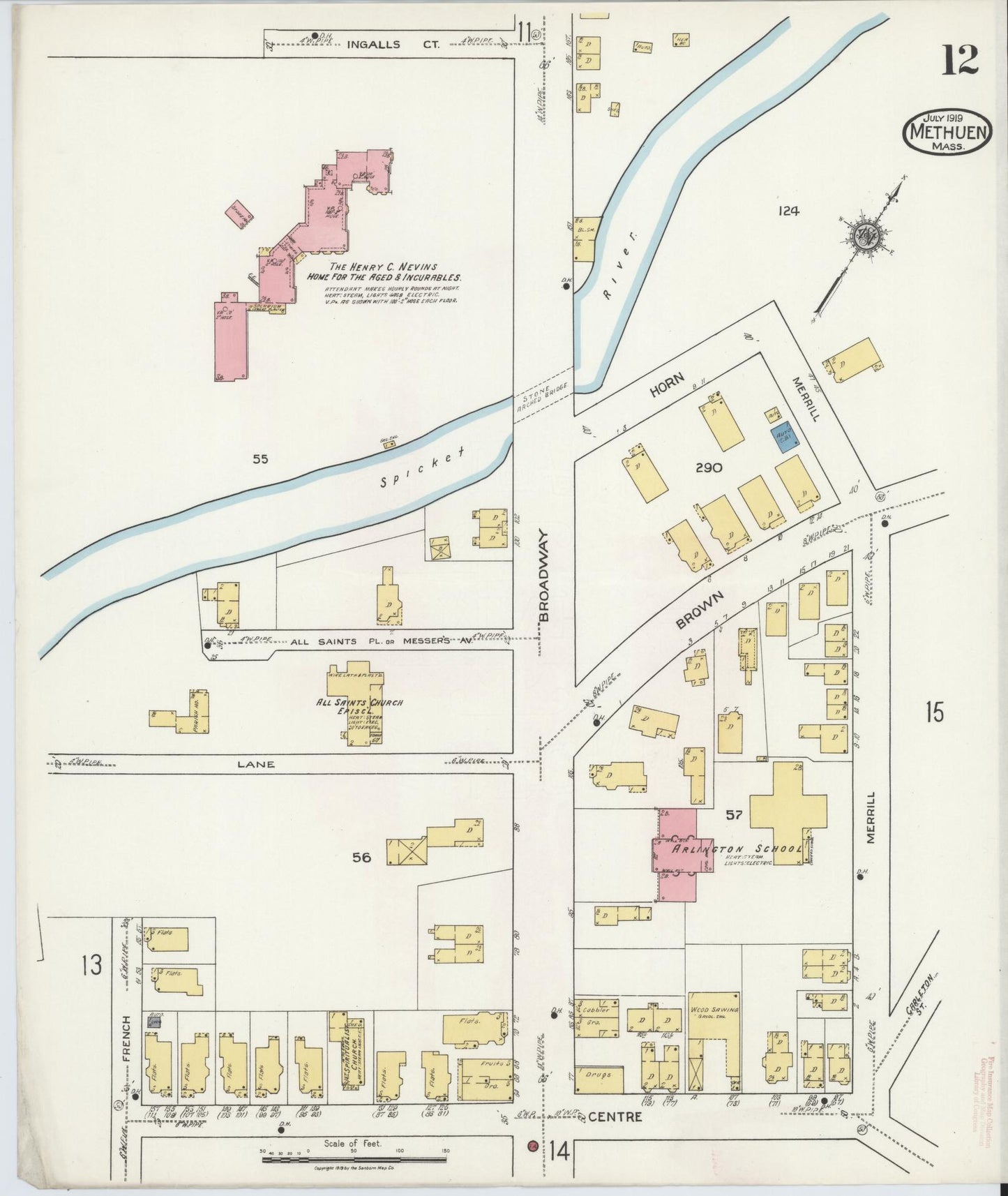 Sanborn Fire Insurance Map from Methuen, Essex County, Massachusetts (1919), Sheet #0012 - Complete Map Set gallery image, historic Sanborn map, vintage wall art, Massachusetts Massachusetts
