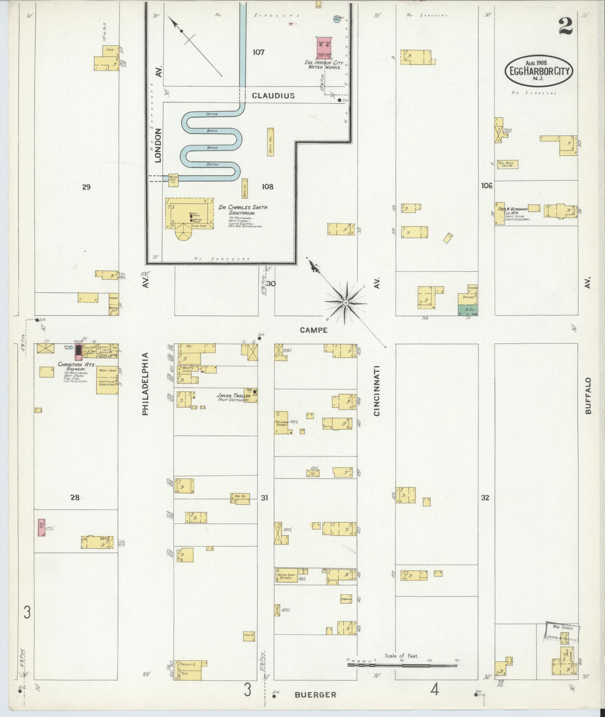 Sanborn Fire Insurance Map from Egg Harbor City, Atlantic County, New Jersey (1908), Sheet #0002 - Complete Map Set gallery image, historic Sanborn map, vintage wall art, New Jersey New Jersey