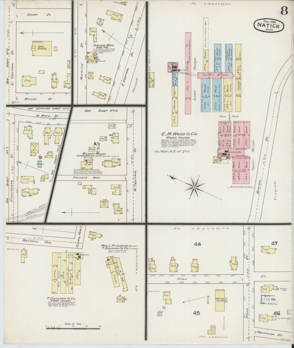 Sanborn Fire Insurance Map from Natick, Middlesex County, Massachusetts (1888), Sheet #0008 - Historic Sanborn Fire Insurance Map Print, vintage old map wall art, antique decor, genealogy gift, Massachusetts Massachusetts map
