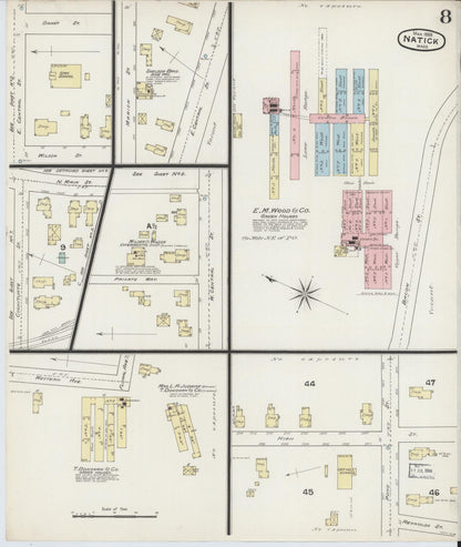 Sanborn Fire Insurance Map from Natick, Middlesex County, Massachusetts (1888), Sheet #0008 - Historic Sanborn Fire Insurance Map Print, vintage old map wall art, antique decor, genealogy gift, Massachusetts Massachusetts map