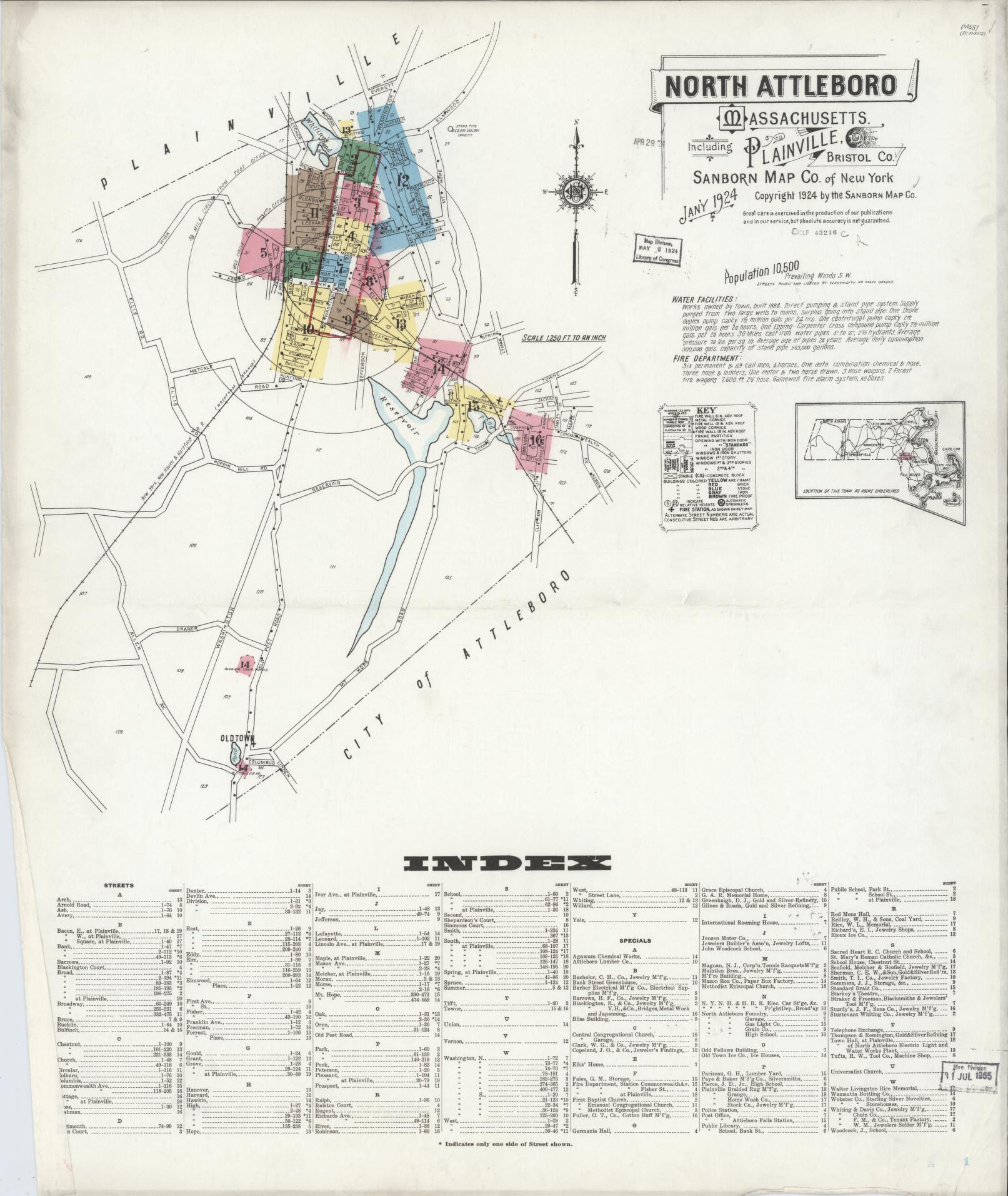 Sanborn Fire Insurance Map from North Attleborough, Bristol County, Massachusetts (1924), Sheet #0001 - Complete Map Set gallery image, historic Sanborn map, vintage wall art, Massachusetts Massachusetts