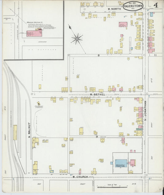Sanborn Fire Insurance Map from Hagerstown, Washington County, Maryland (1892), Sheet #0004 - Historic Sanborn Fire Insurance Map Print, vintage old map wall art, antique decor, genealogy gift, Maryland Maryland map