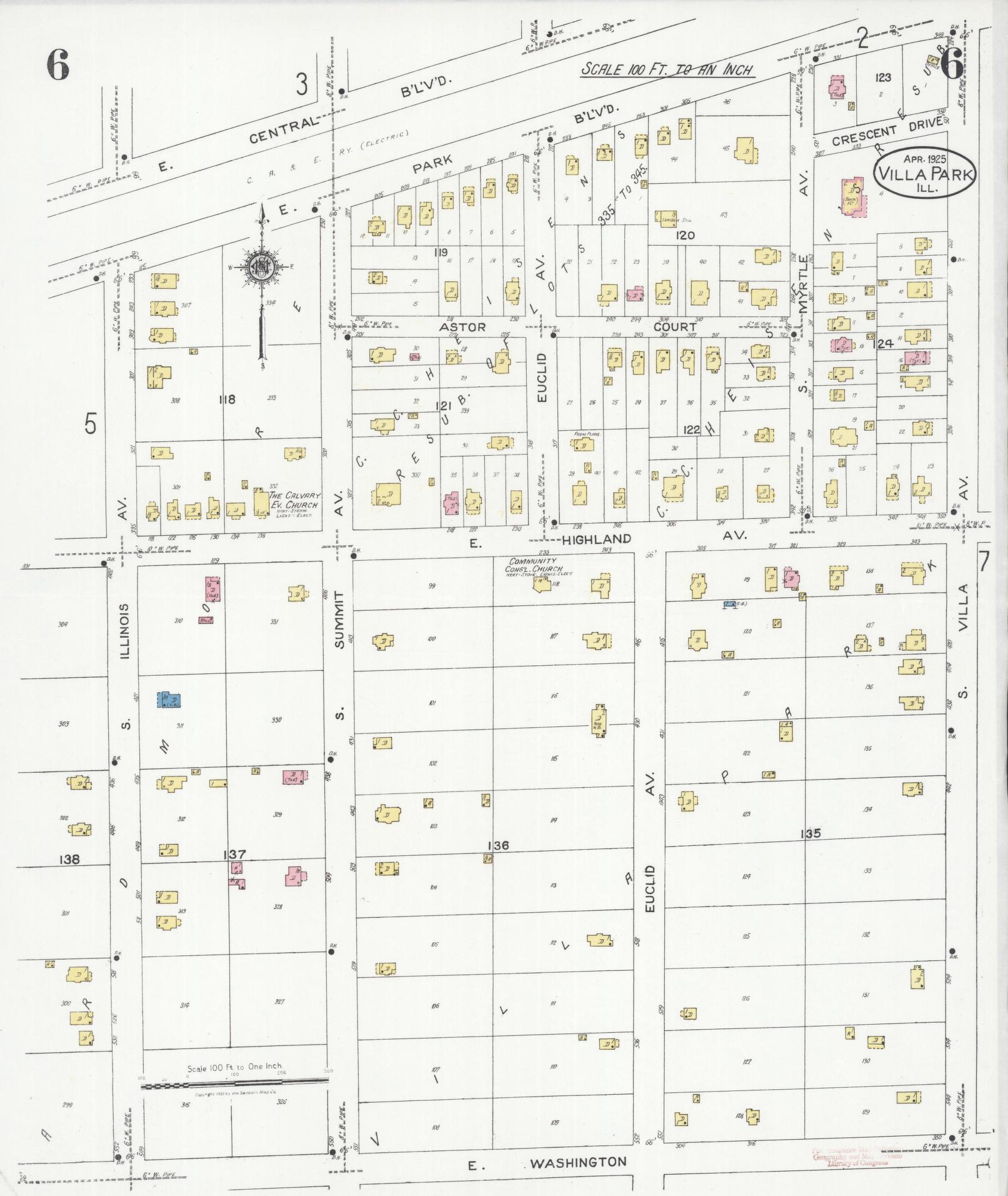 Sanborn Fire Insurance Map from Villa Park, Du Page County, Illinois (1925), Sheet #0006 - Complete Map Set gallery image, historic Sanborn map, vintage wall art, Illinois Illinois