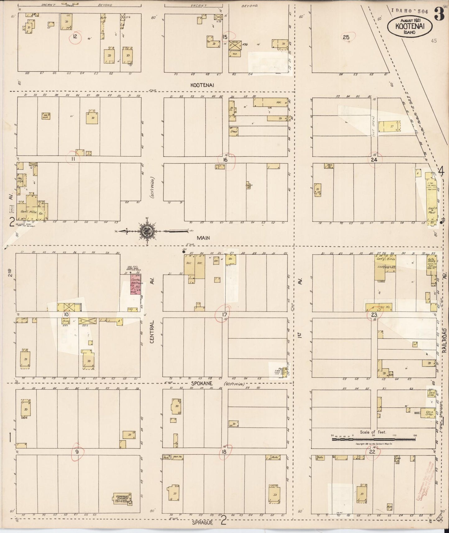 Sanborn Fire Insurance Map from Kootenai, Bonner County, Idaho (1927), Sheet #0003 - Complete Map Set gallery image, historic Sanborn map, vintage wall art, Idaho Idaho