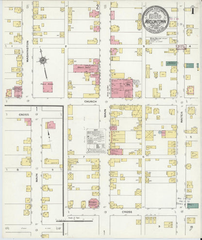 Sanborn Fire Insurance Map from Masontown, Fayette County, Pennsylvania (1909), Sheet #0001 - Complete Map Set gallery image, historic Sanborn map, vintage wall art, Pennsylvania Pennsylvania
