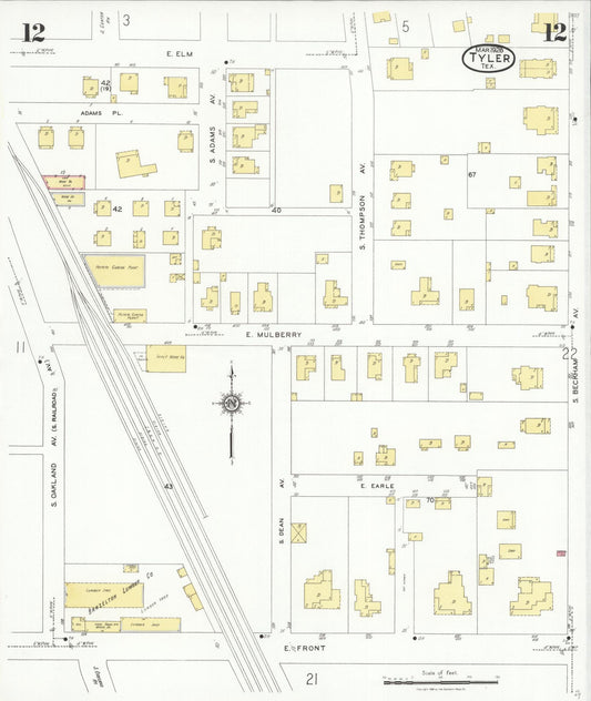 Sanborn Fire Insurance Map from Tyler, Smith County, Texas (1928), Sheet #0012 - Historic Sanborn Fire Insurance Map Print, vintage old map wall art, antique decor, genealogy gift, Texas Texas map