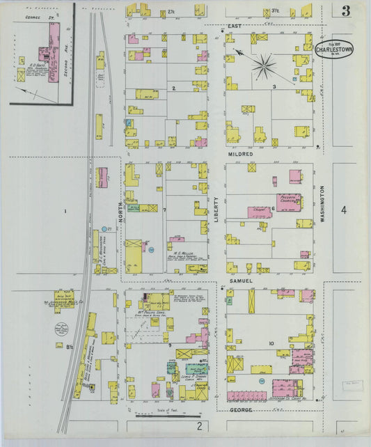 Sanborn Fire Insurance Map from Charles Town, Jefferson County, West Virginia (1897), Sheet #0003 - Historic Sanborn Fire Insurance Map Print, vintage old map wall art, antique decor, genealogy gift, West Virginia West Virginia map