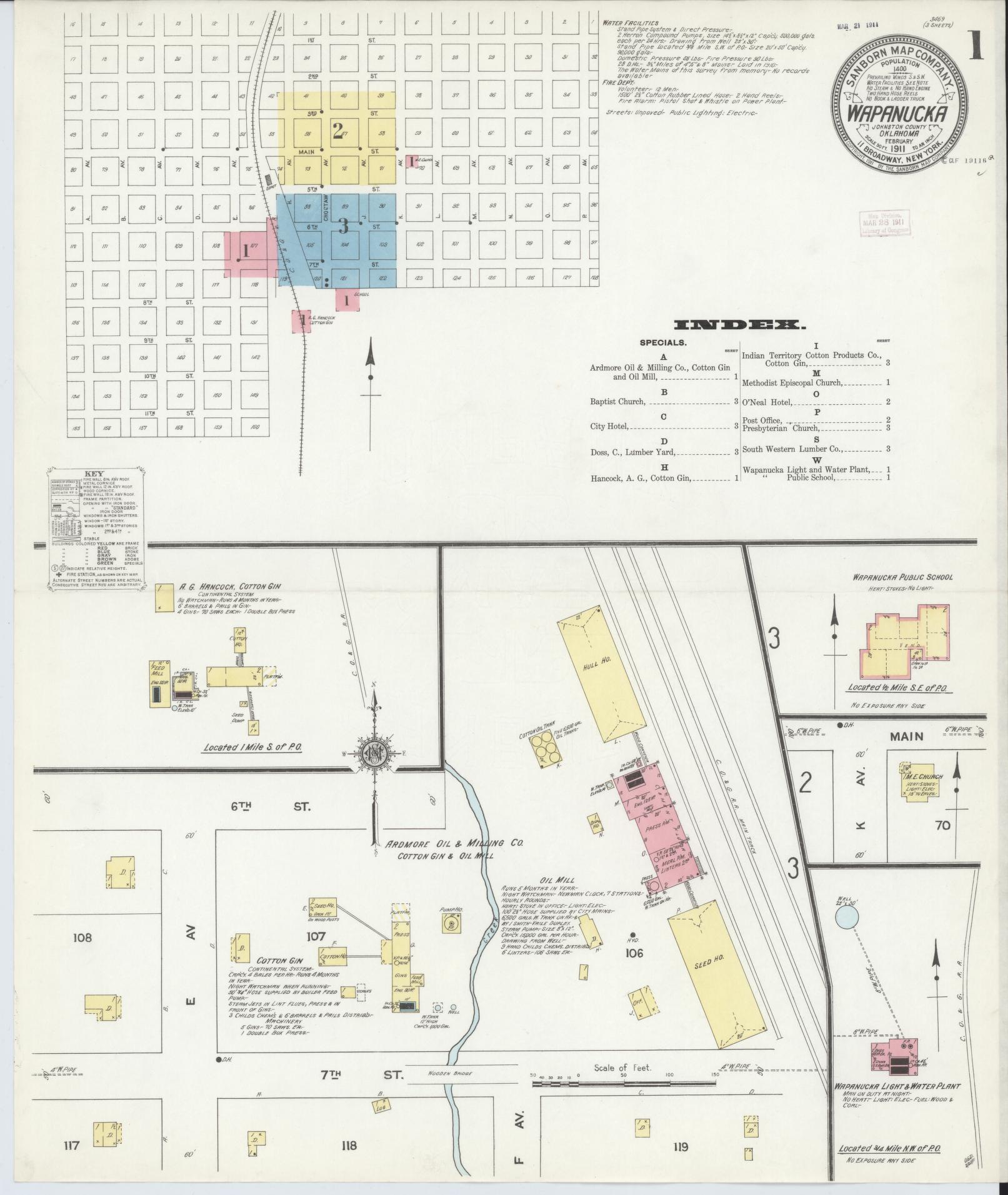 Sanborn Fire Insurance Map from Wapanucka, Johnston County, Oklahoma (1911), Sheet #0001 - Complete Map Set gallery image, historic Sanborn map, vintage wall art, Oklahoma Oklahoma