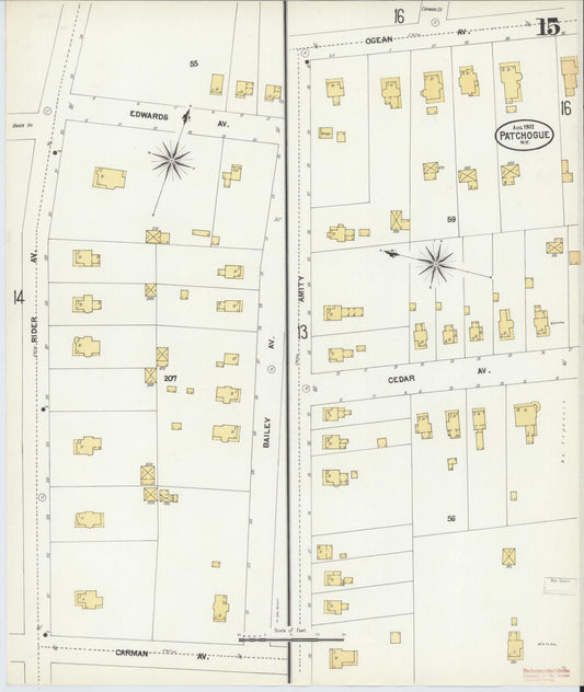 Sanborn Fire Insurance Map from Patchogue, Suffolk County, New York (1902), Sheet #0015 - Historic Sanborn Fire Insurance Map Print, vintage old map wall art, antique decor, genealogy gift, New York New York map