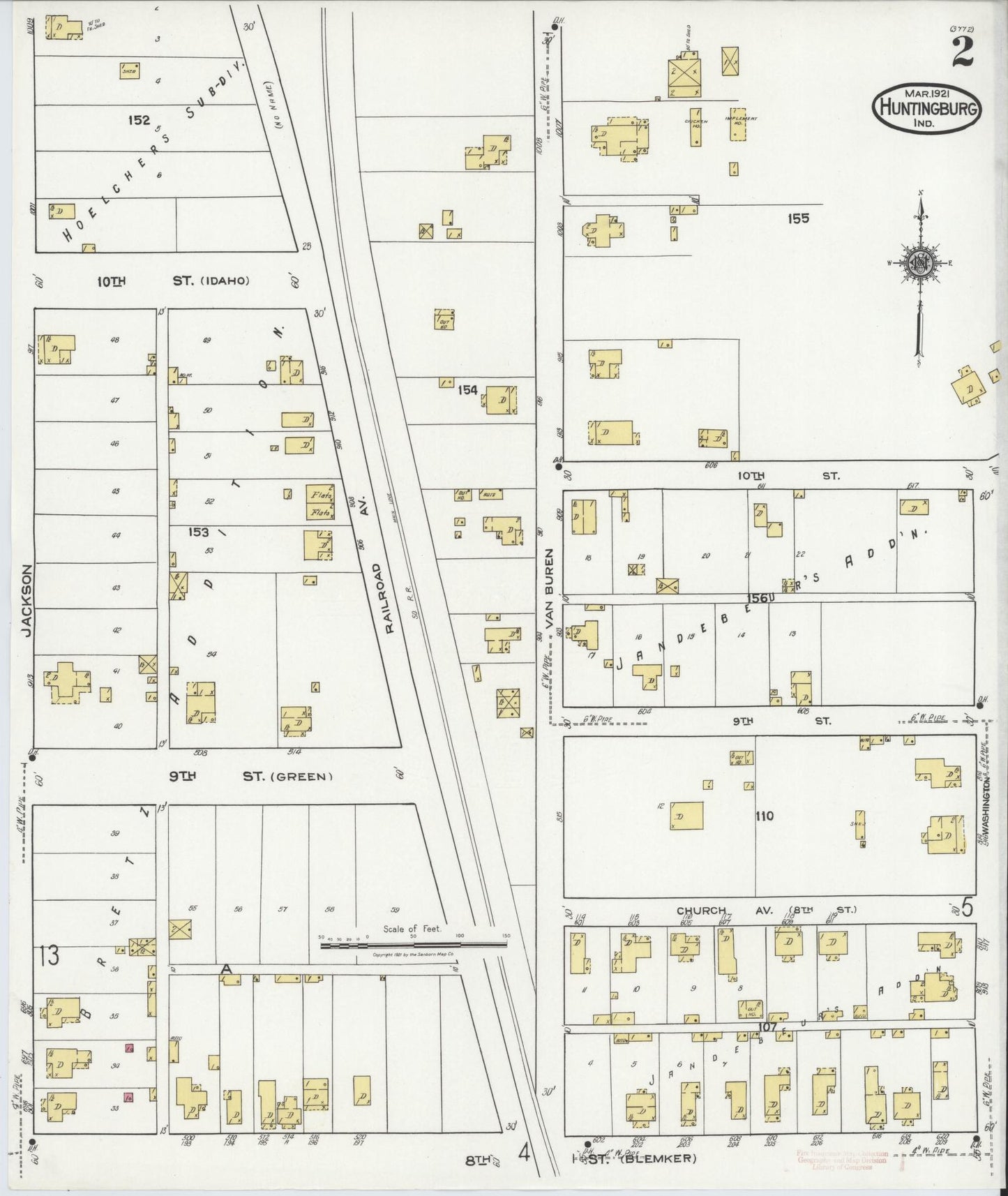 Sanborn Fire Insurance Map from Huntingburg, Dubois County, Indiana (1921), Sheet #0002 - Complete Map Set gallery image, historic Sanborn map, vintage wall art, Indiana Indiana