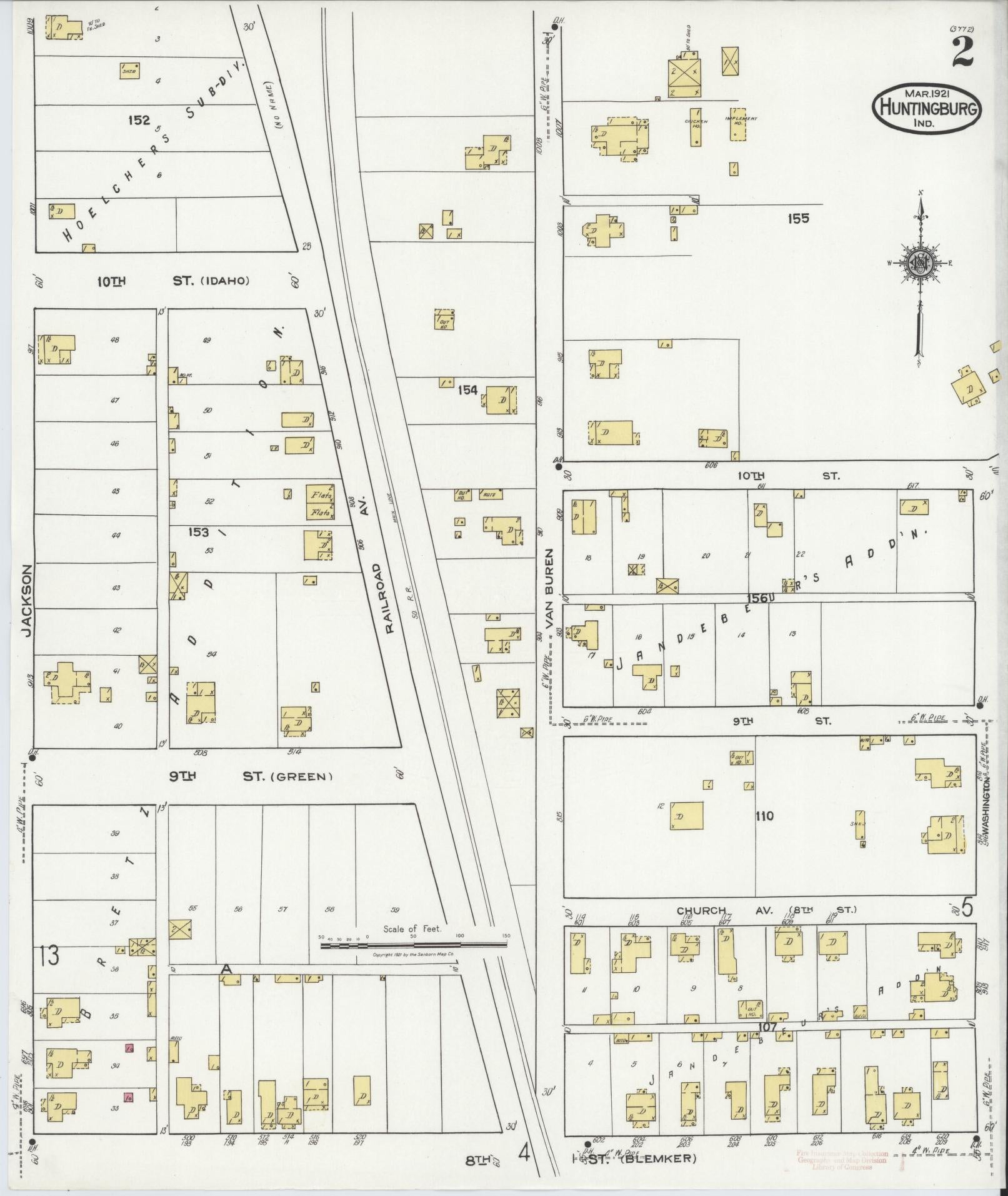 Sanborn Fire Insurance Map from Huntingburg, Dubois County, Indiana (1921), Sheet #0002 - Complete Map Set gallery image, historic Sanborn map, vintage wall art, Indiana Indiana