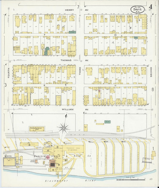 Sanborn Fire Insurance Map from Davis, Tucker County, West Virginia (1909), Sheet #0004 - Historic Sanborn Fire Insurance Map Print, vintage old map wall art, antique decor, genealogy gift, West Virginia West Virginia map