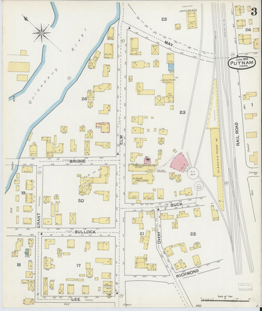 Sanborn Fire Insurance Map from Putnam, Windham County, Connecticut (1892), Sheet #0003 - Historic Sanborn Fire Insurance Map Print, vintage old map wall art, antique decor, genealogy gift, Connecticut Connecticut map