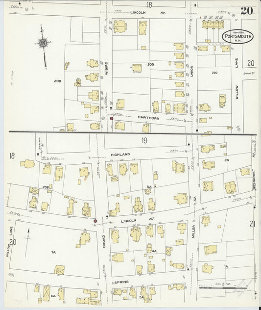 Sanborn Fire Insurance Map from Portsmouth, Rockingham County, New Hampshire (1910), Sheet #0020 - Historic Sanborn Fire Insurance Map Print, vintage old map wall art, antique decor, genealogy gift, New Hampshire New Hampshire map