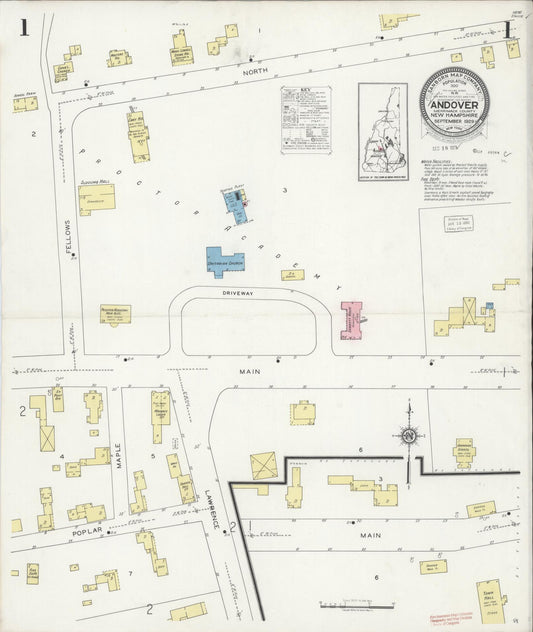 Sanborn Fire Insurance Map from Andover, Merrimack County, New Hampshire (1929), Sheet #0001 - Historic Sanborn Fire Insurance Map Print, vintage old map wall art, antique decor, genealogy gift, New Hampshire New Hampshire map